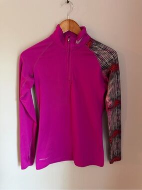 Nike Pro Combat Therma Fit Quarter Zip Womens Small Pink